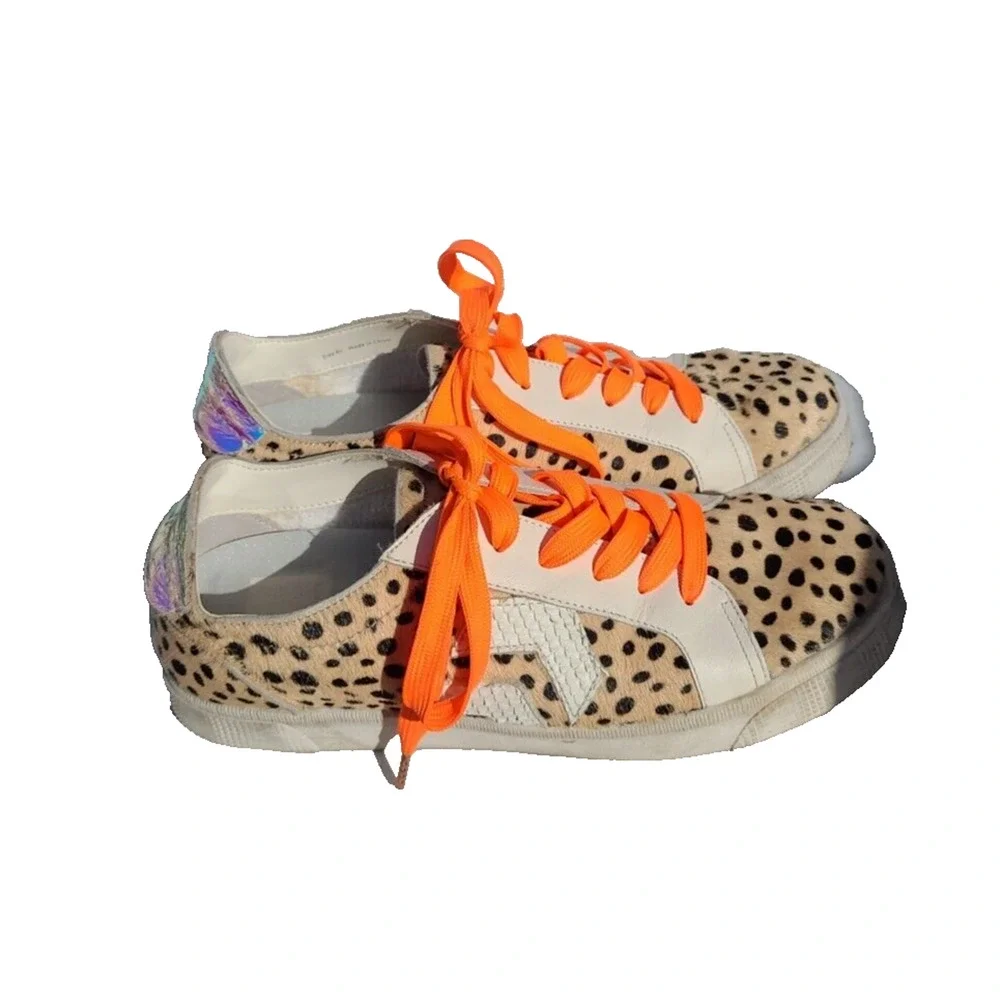 Dolce‎ Vita Zalen Tan Leopard Print Calf Hair Low Top Sneakers Womans Size 6.5